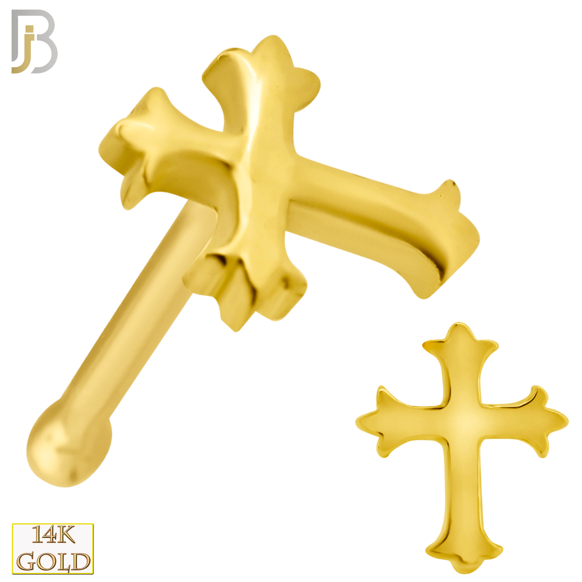 14-NR51B - 14k Solid Gold Nose Bone Cross Design - Yellow Gold image
