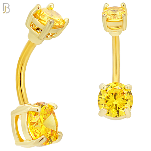 NB04G - 316L Stainless Steel Plated Round Prong Setting Zircon  Banana Belly Navel Ring (PACK OF 6) image 6