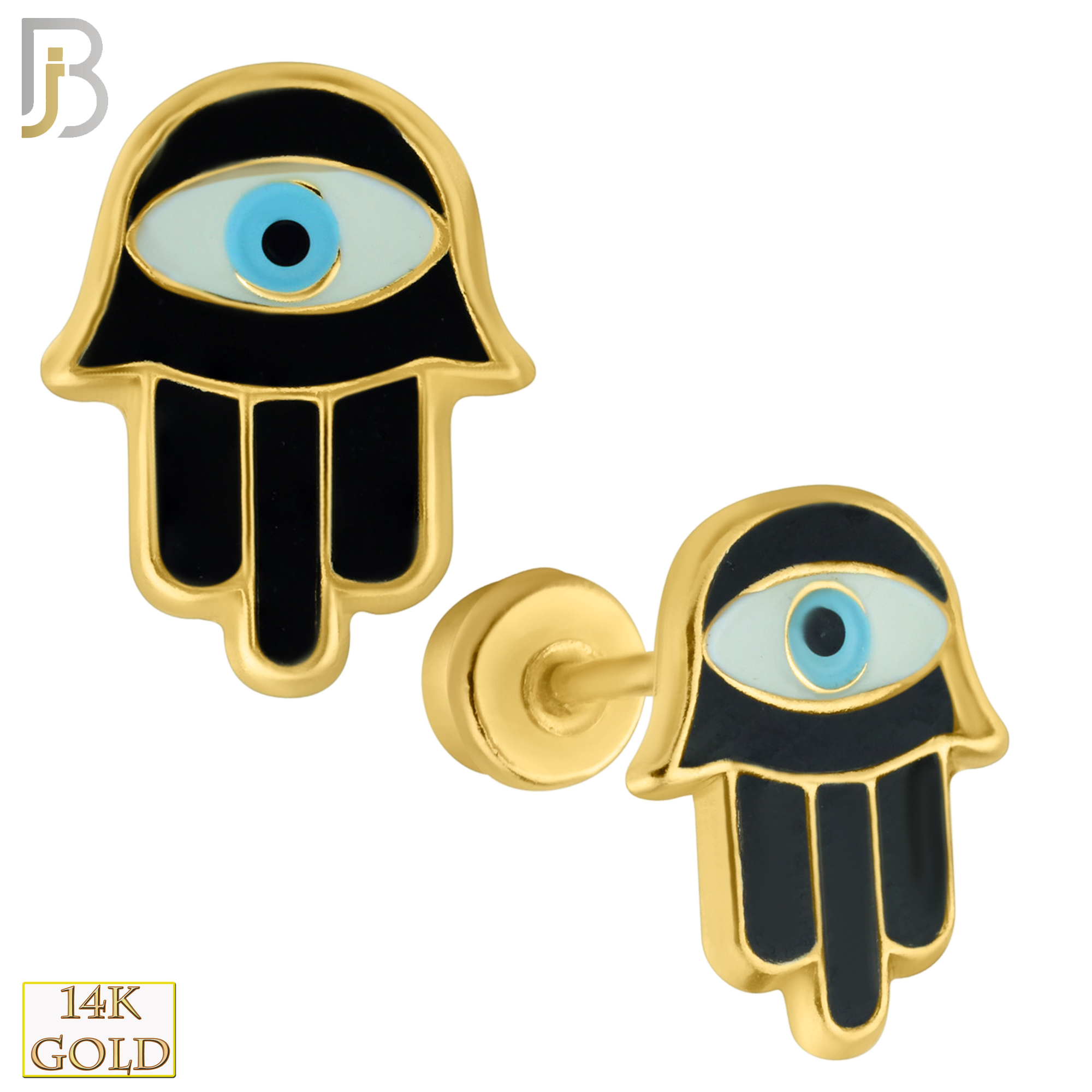 14-ES58 - 14k Yellow Gold Hamsa Design Screw Back Stud Earrings image 1