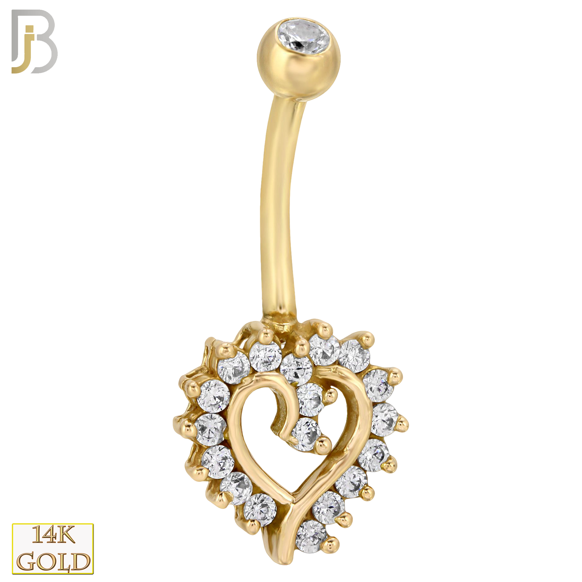 14-NB12 - 14k Solid Gold Banana Belly Ring with  11mm Heart Design image 0