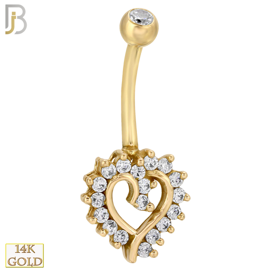 14-NB12 - 14k Solid Gold Banana Belly Ring with  11mm Heart Design image 0