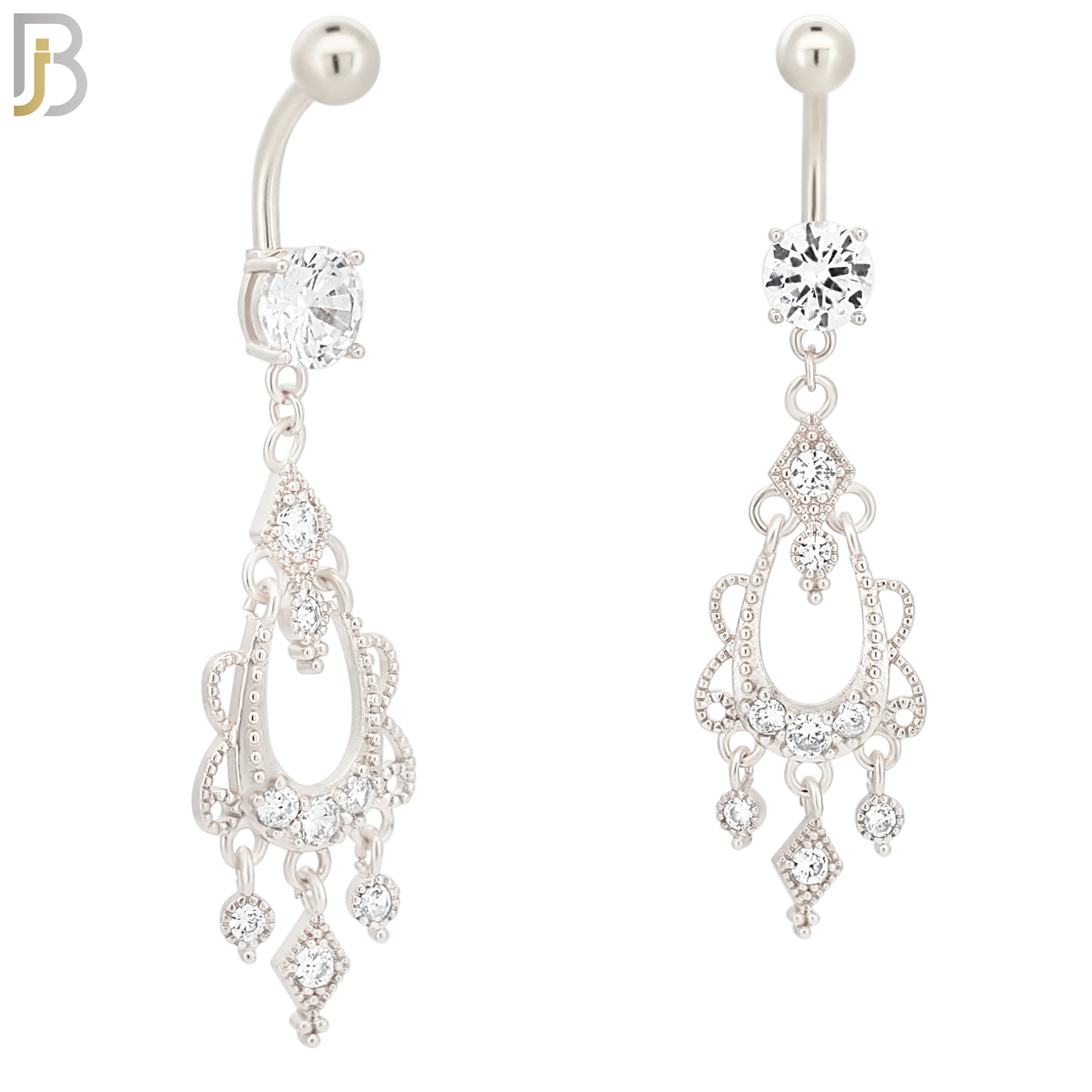 N063 - 316L Stainless Steel Dangling Chandelier Design Belly Ring with 5mm Screw Ball Top image 1