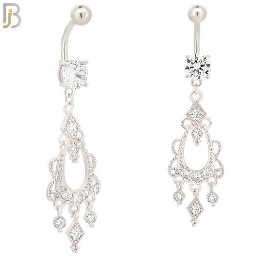 N063 - 316L Stainless Steel Dangling Chandelier Design Belly Ring with 5mm Screw Ball Top image 1