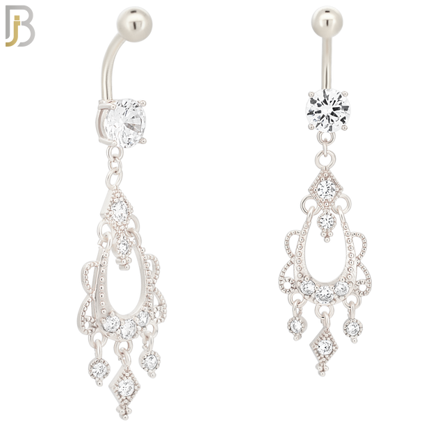 N063 - 316L Stainless Steel Dangling Chandelier Design Belly Ring with 5mm Screw Ball Top image 1