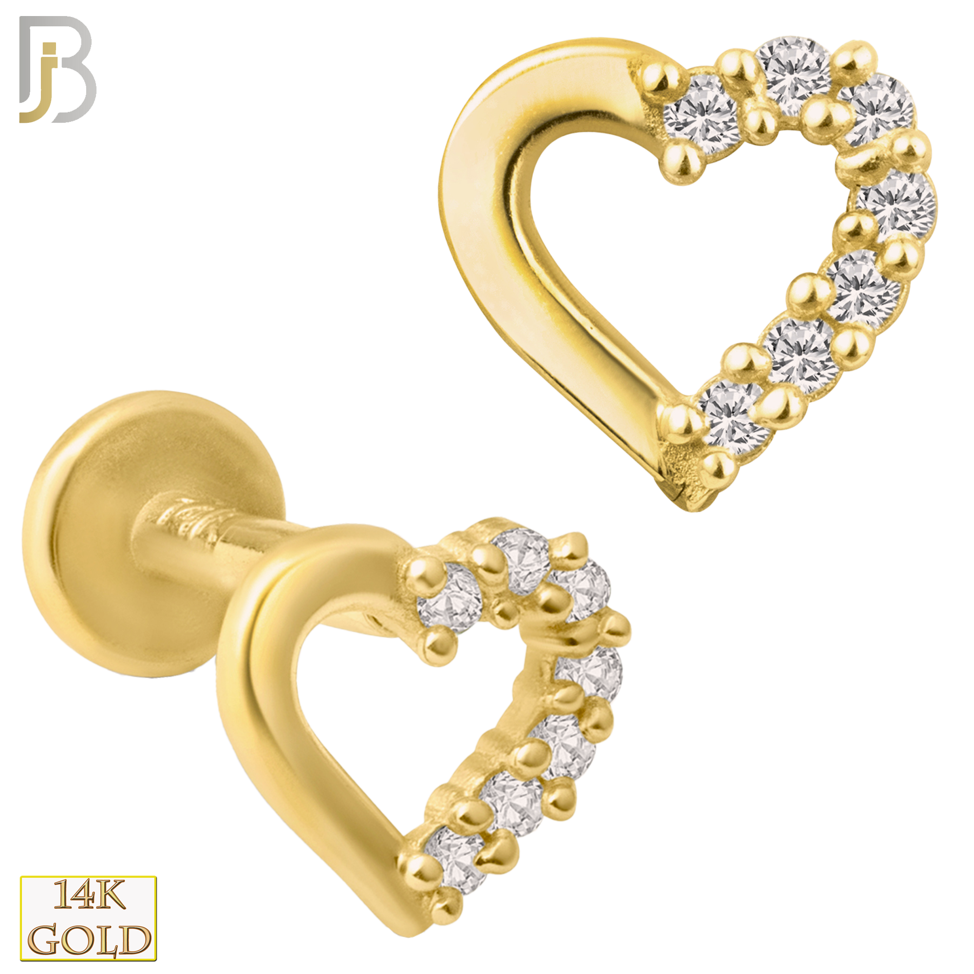 14-LB19 - 14k Yellow Gold Heart Design with Multi Zircon Half Around Labret image 0