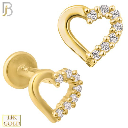 14-LB19 - 14k Yellow Gold Heart Design with Multi Zircon Half Around Labret image 0
