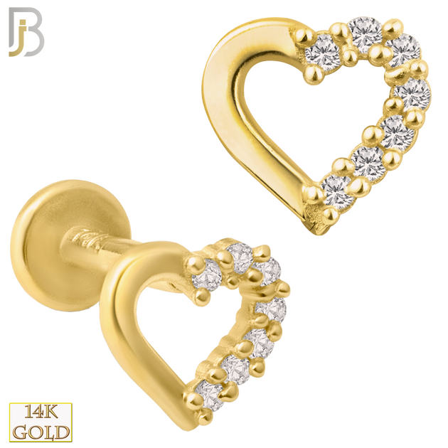14-LB19 - 14k Yellow Gold Heart Design with Multi Zircon Half Around Labret image 0