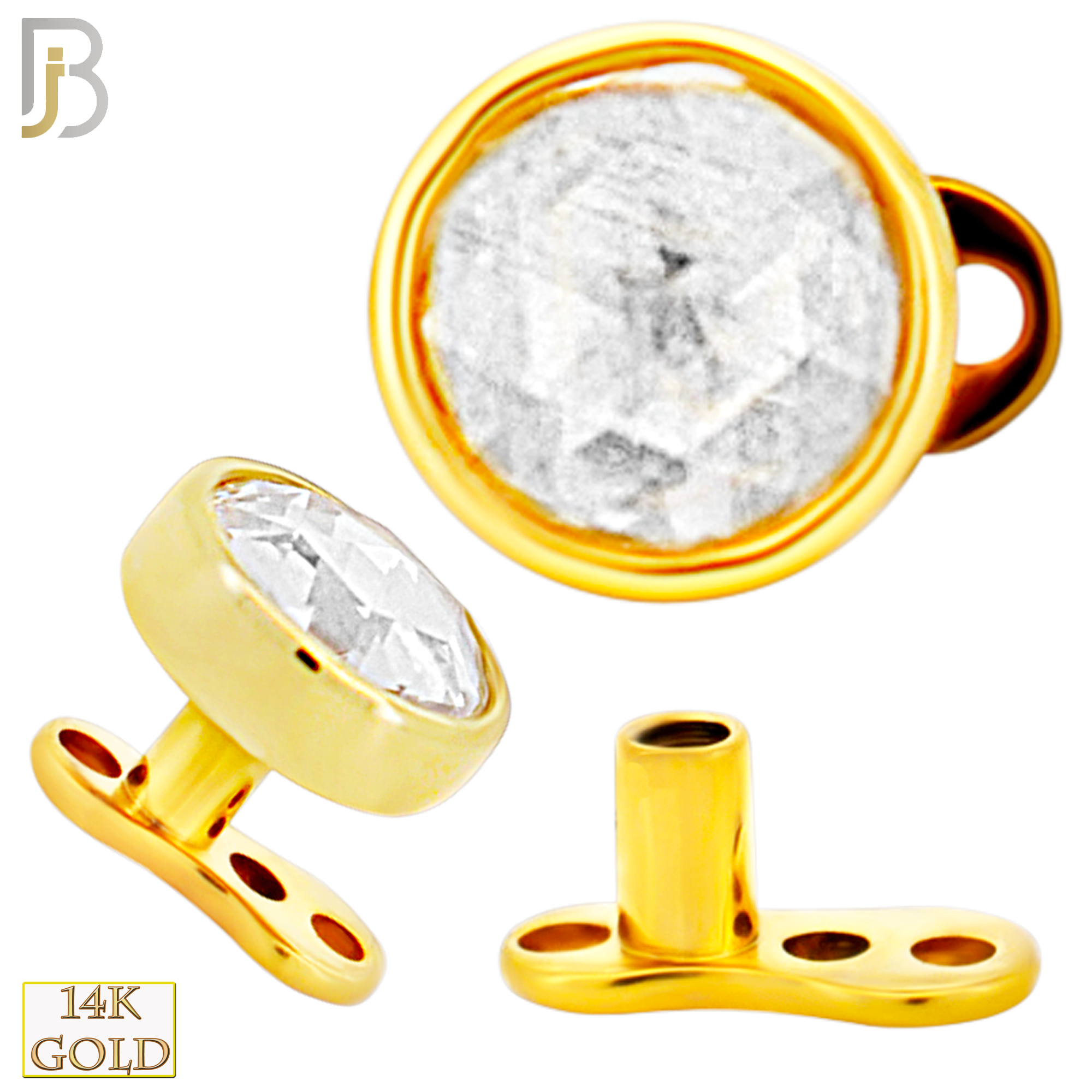 14-G23G-DM03 - G23 Titanium Gold Plated Anchor with 14k Gold Top with Bezel Set Rose Cut Lab Diamond Dermal - Internally Threaded image 5