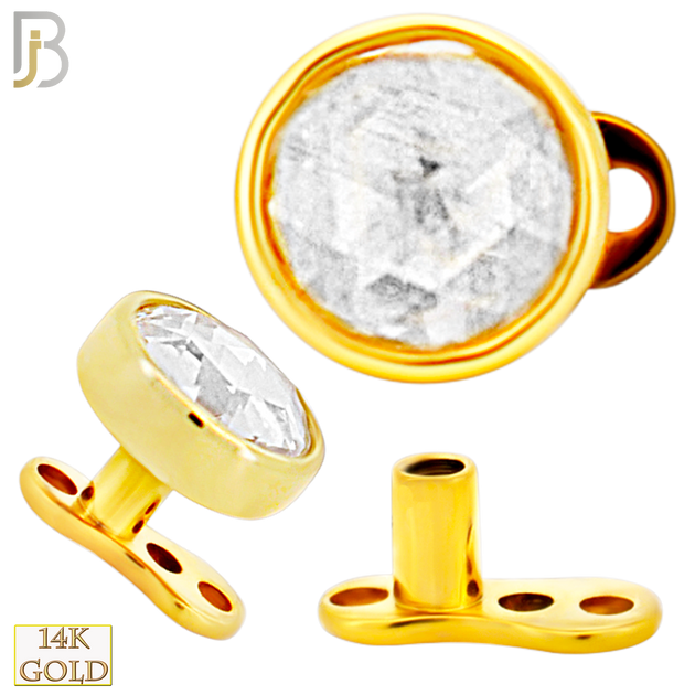 14-G23G-DM03 - G23 Titanium Gold Plated Anchor with 14k Gold Top with Bezel Set Rose Cut Lab Diamond Dermal - Internally Threaded image 5