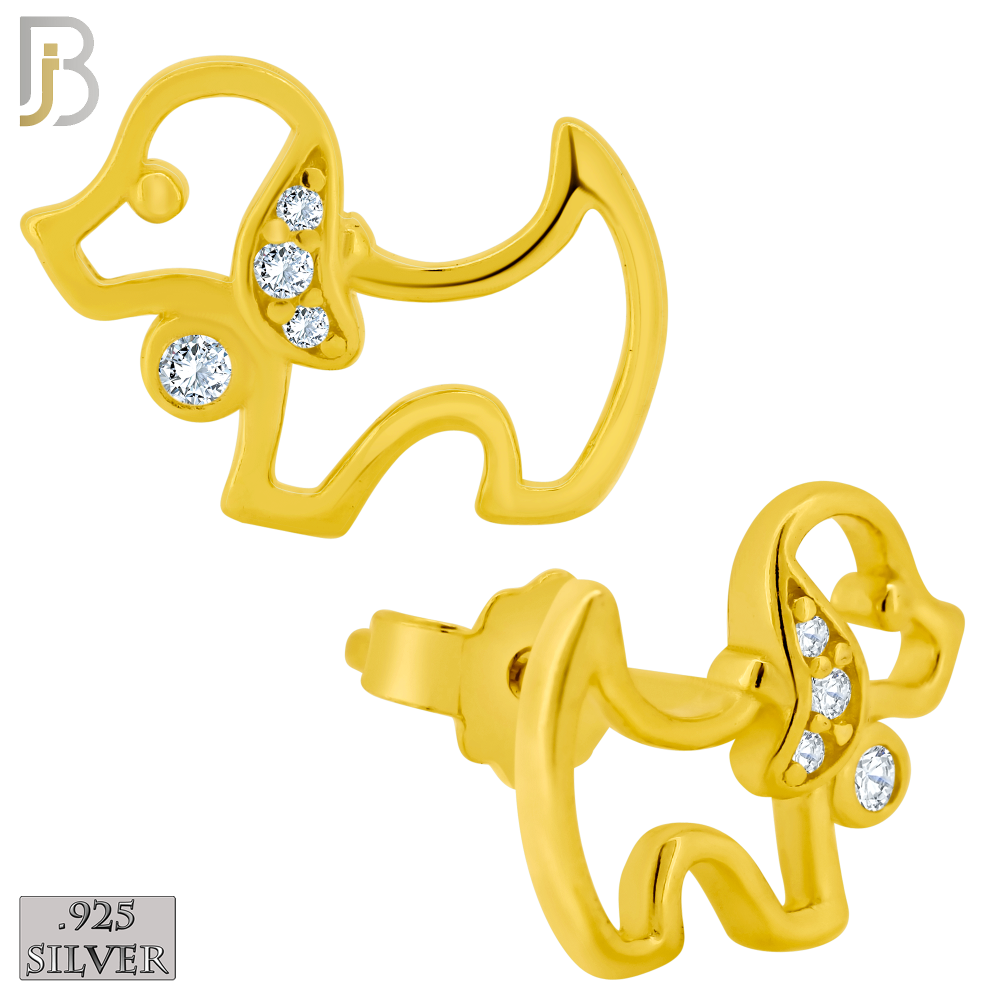 925-ES373 - .925 Sterling Silver Hollow Dog with CZ Stud Earrings image 2