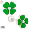 925-ES429 - Screw Ball Back - .925 Sterling Silver Green Enamel Four Leaf Clover Earrings Stud image 0