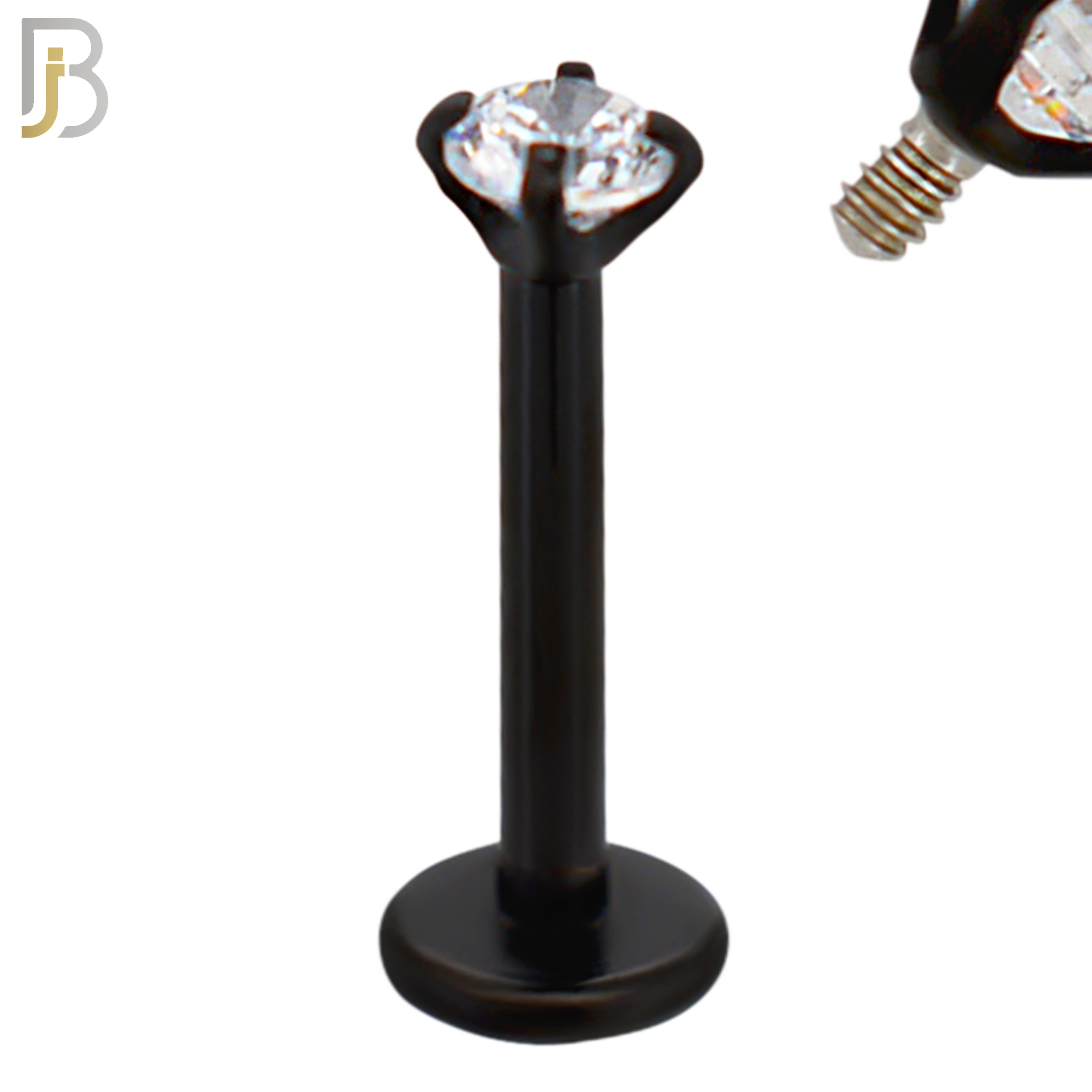 LB14KC16 - 16g Thickness 316L Surgical Steel Black Plated Bar Prong Setting  Zircon Internally Threaded Labret (PACK OF 6) image 2