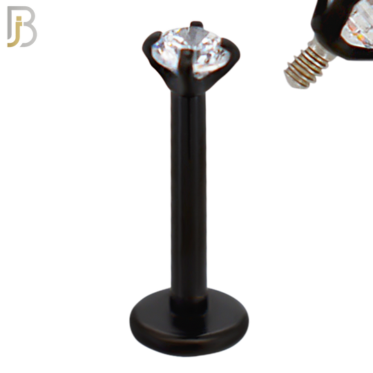 LB14KC16 - 16g Thickness 316L Surgical Steel Black Plated Bar Prong Setting  Zircon Internally Threaded Labret (PACK OF 6) image 2
