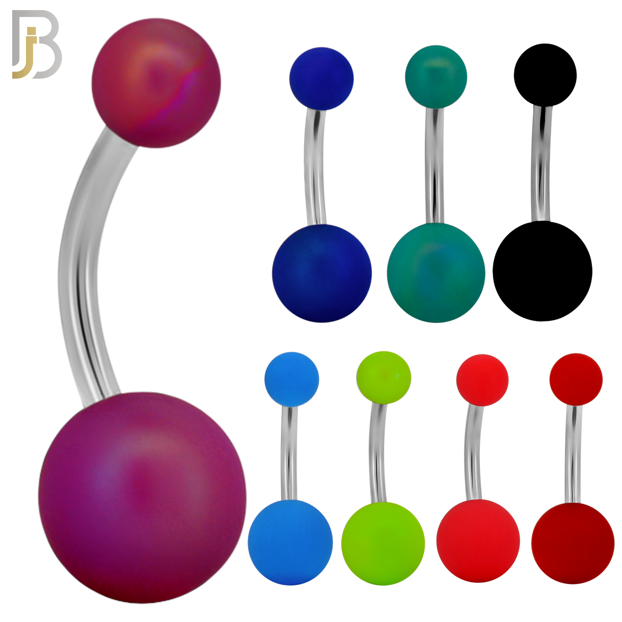 PK-NB102 - 316L Surgical Steel Different Color Balls Designs Banana Belly Ring Pack of 40 image 1