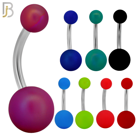 PK-NB102 - 316L Surgical Steel Different Color Balls Designs Banana Belly Ring Pack of 40 image 1
