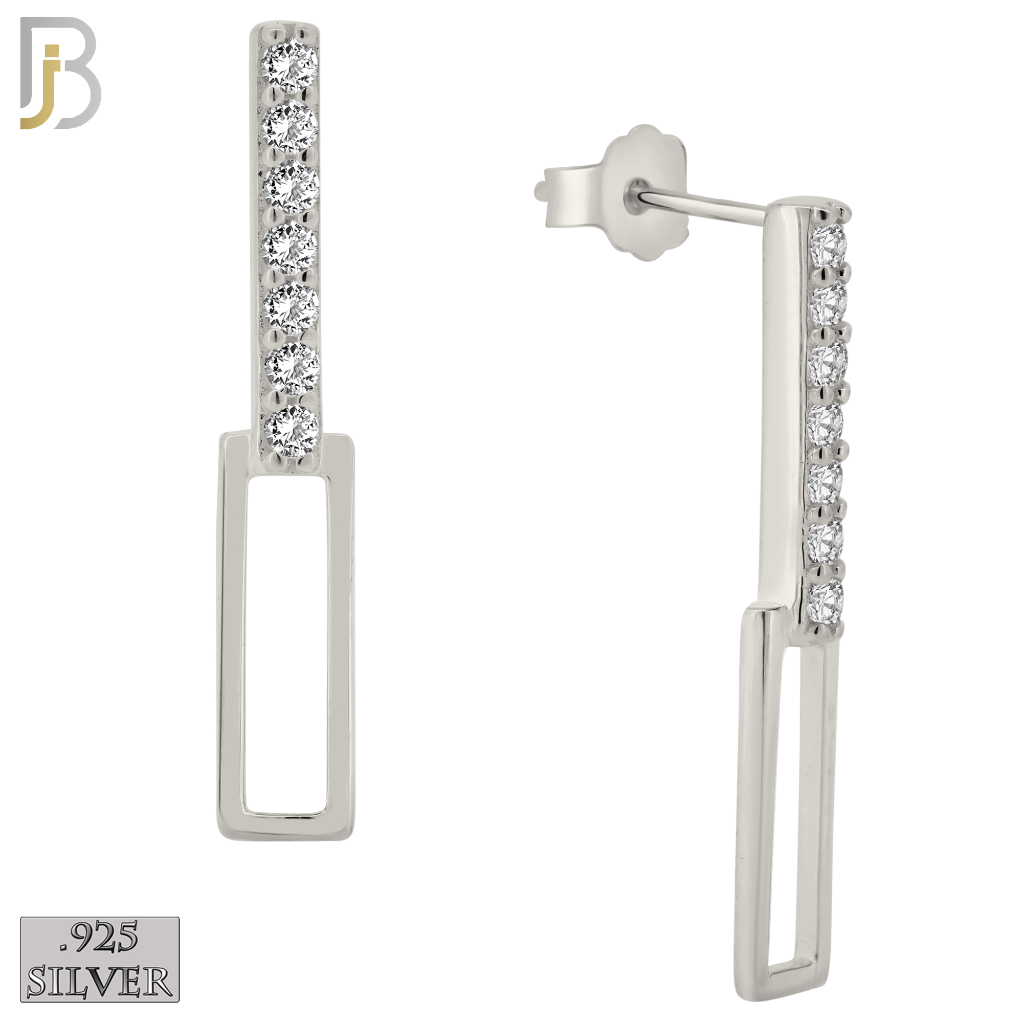 925-ES380 - .925 Sterling Silver Straight Double Bars with CZ Stud Earrings image 1