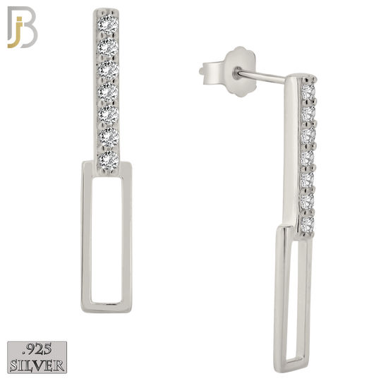 925-ES380 - .925 Sterling Silver Straight Double Bars with CZ Stud Earrings image 1
