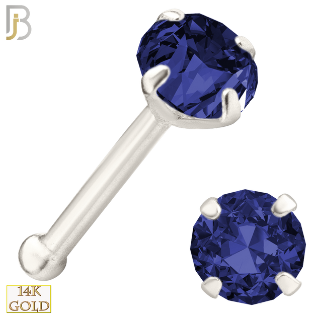 14-NR01CWS - 20g 14k White Gold Nose Bone with Blue Sapphire Colored CZ - 3mm image