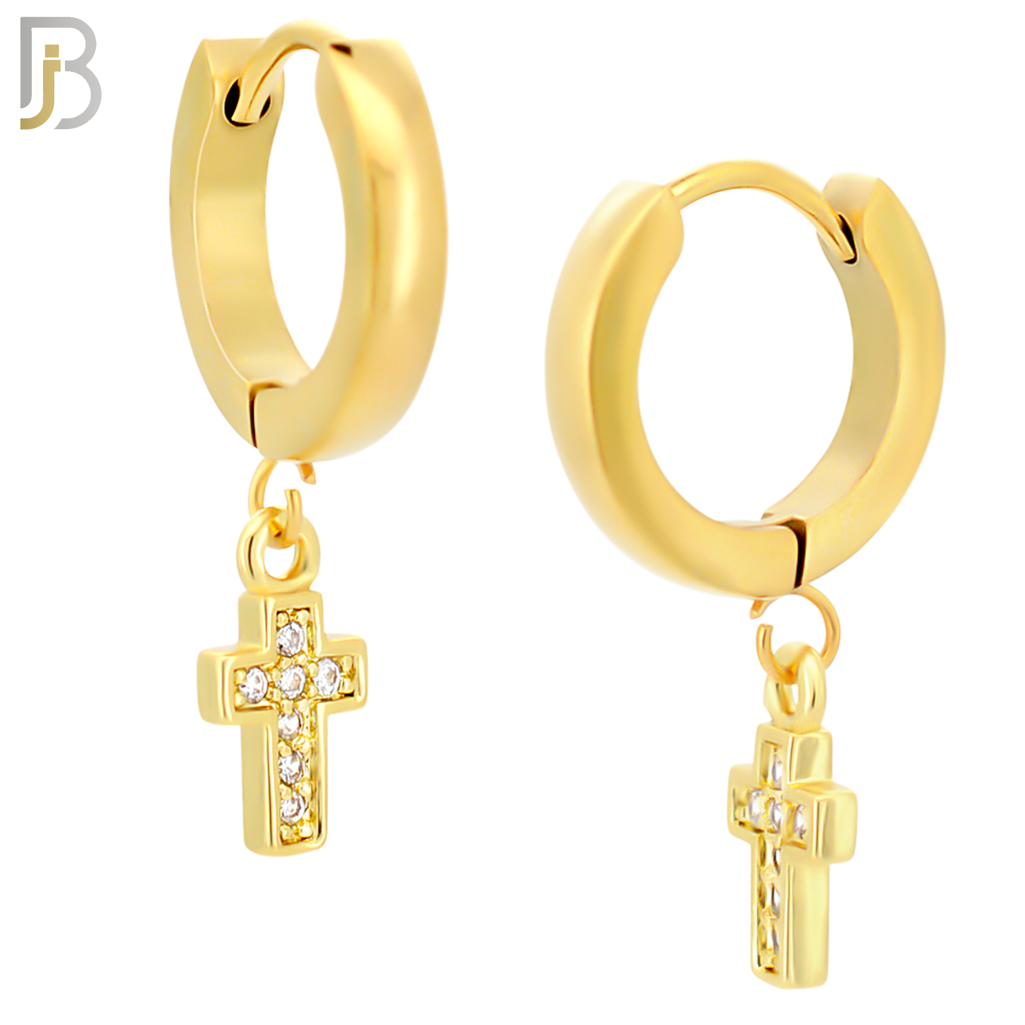 ES42 - 316L Stainless Steel Dangling Bezel Setting Cross Zircon Design Huggies Clip On image 3