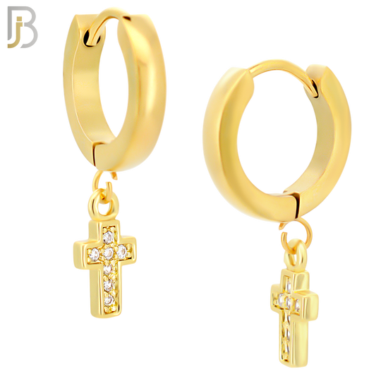 ES42 - 316L Stainless Steel Dangling Bezel Setting Cross Zircon Design Huggies Clip On image 3