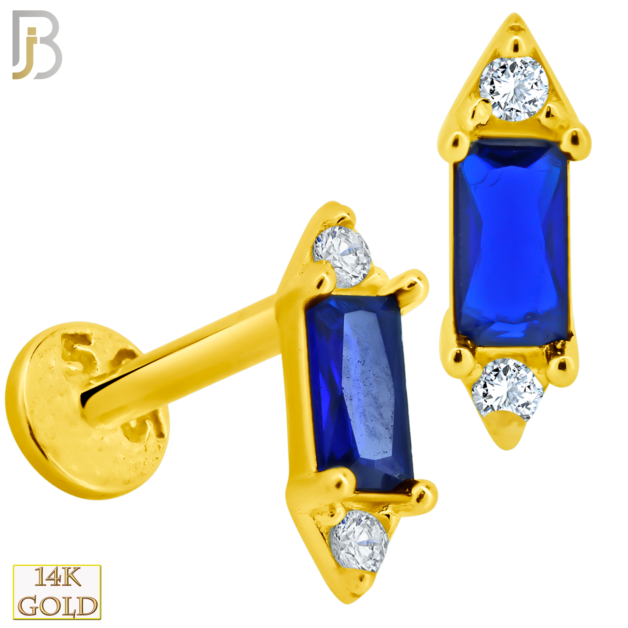 14-LB65 - 14k Yellow Gold Labret with Colored Baguette Zircon Center image