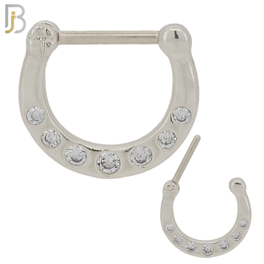 CT87 -  316 Stainless Steel Septum Clicker with CZ Gems Nose Rings (PACK OF 6) image 0
