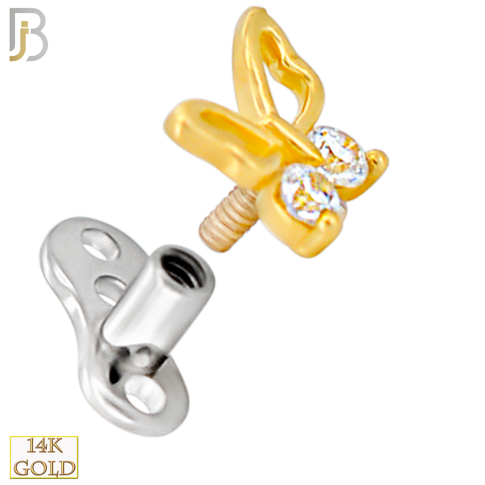 14-G23-DM15 - 14k Titanium Anchor and 14k Gold Top Butterfly with Cubic Zirconia Dermal - Internally Threaded image 1