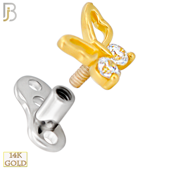 14-G23-DM15 - 14k Titanium Anchor and 14k Gold Top Butterfly with Cubic Zirconia Dermal - Internally Threaded image 1