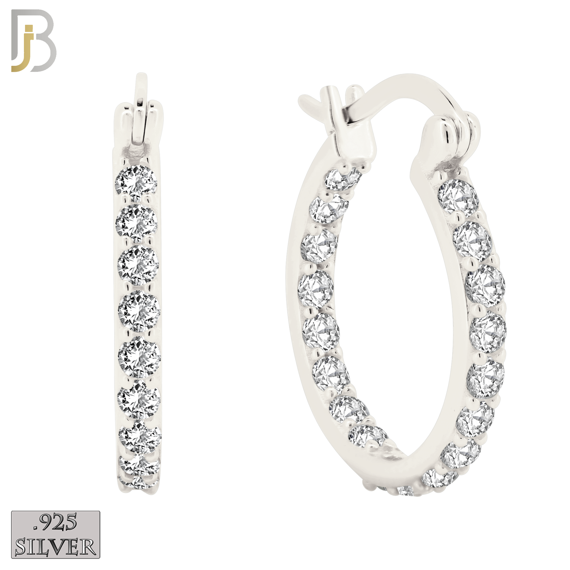 925-ES252 - .925 Sterling Silver Hinged Hoop Earrings with Zircon image 4
