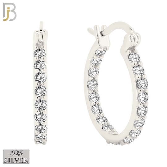 925-ES252 - .925 Sterling Silver Hinged Hoop Earrings with Zircon image 4