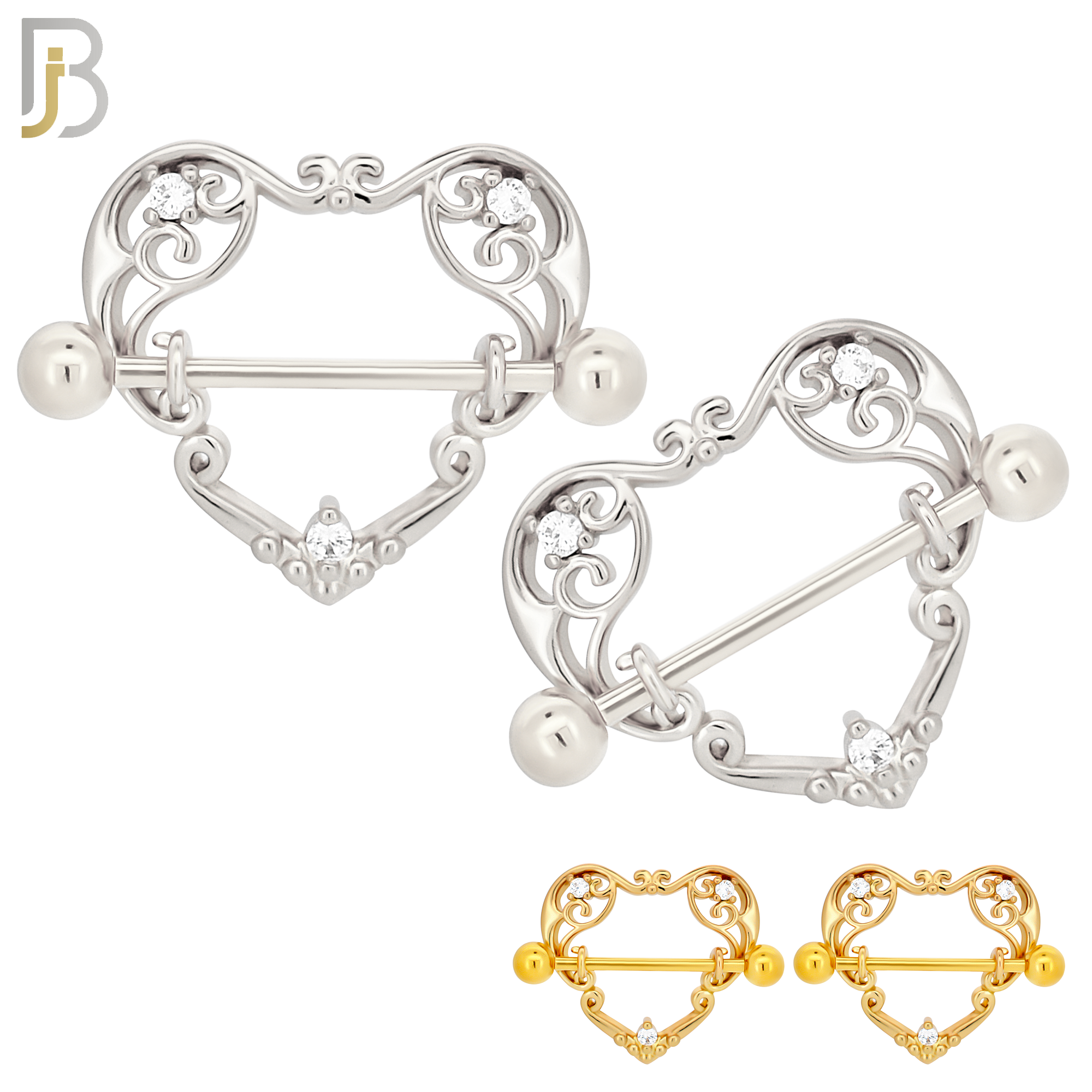 NP20 - 316L Surgical Steel Screw Shield Barbell with Vine Heart Design Pair image 0