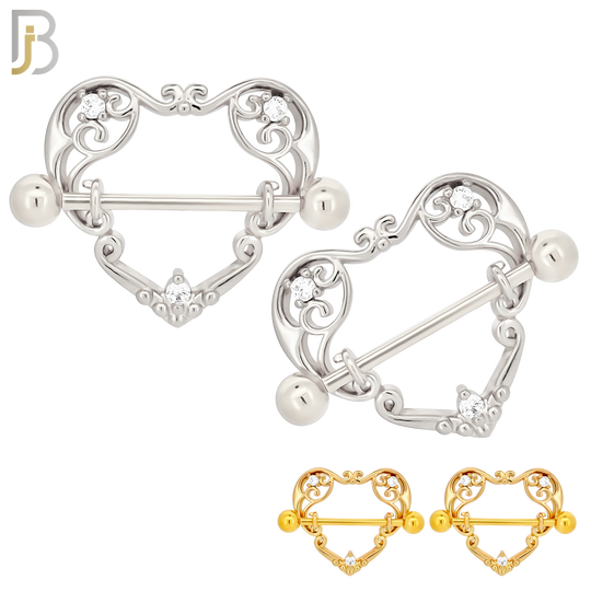 NP20 - 316L Surgical Steel Screw Shield Barbell with Vine Heart Design Pair image 0