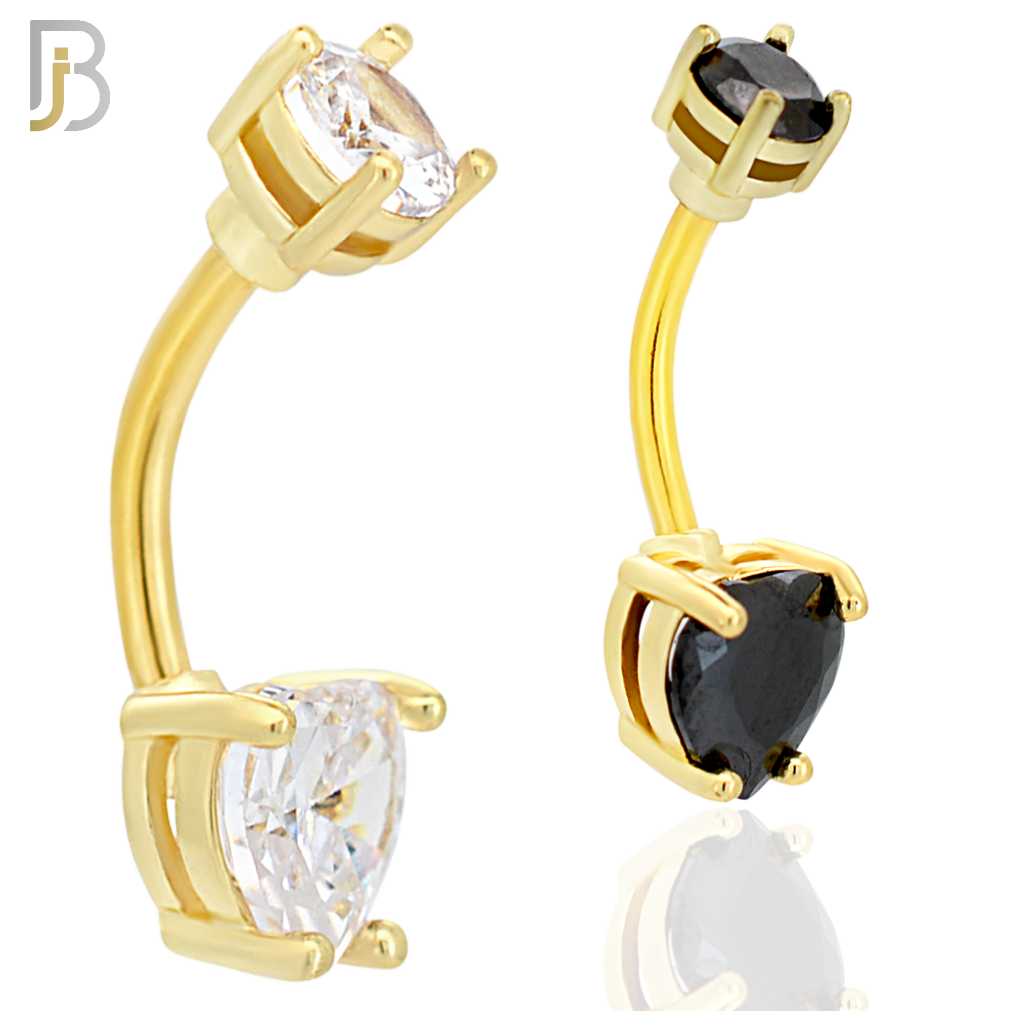 NB06G - 316L Stainless Steel Gold Plated Heart Prong Setting Zircon  Banana Belly Navel Ring (PACK OF 6) image 0