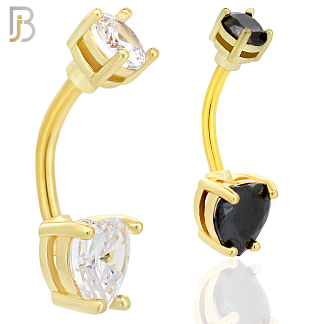 NB06G - 316L Stainless Steel Gold Plated Heart Prong Setting Zircon  Banana Belly Navel Ring (PACK OF 6) image 0