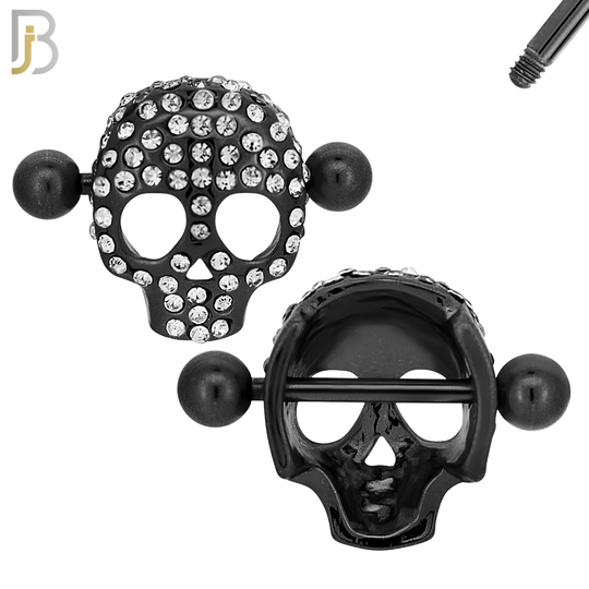 NP35 - 316L Surgical Steel Screw Shield Barbell with Alloy Skull Design Zircon Pair image 3