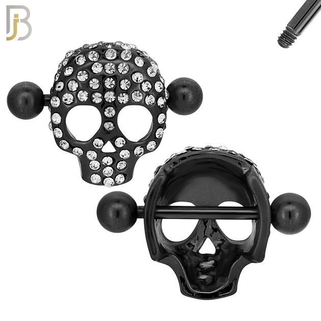 NP35 - 316L Surgical Steel Screw Shield Barbell with Alloy Skull Design Zircon Pair image 3