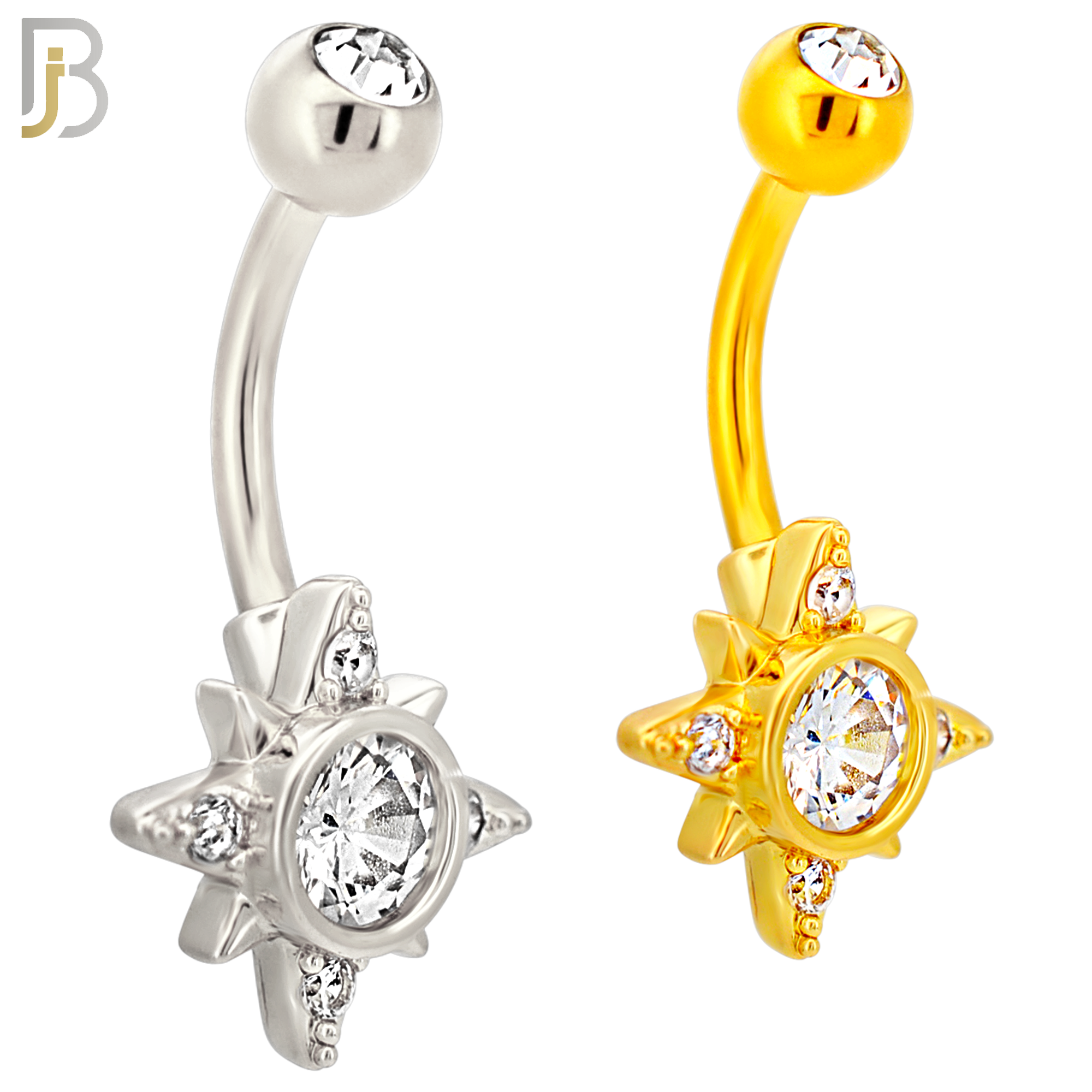 NB121 - 316L Surgical Steel Sun with Round CZ Center Belly Ring image 0