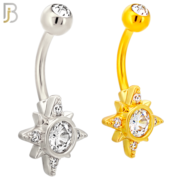 NB121 - 316L Surgical Steel Sun with Round CZ Center Belly Ring image 0
