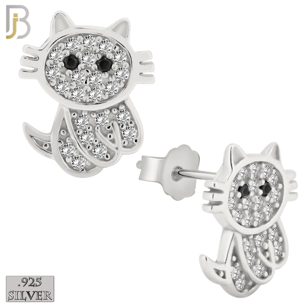925-ES197 - .925 Sterling Silver Cat Design Earring Stud with Clear Zircon image 1