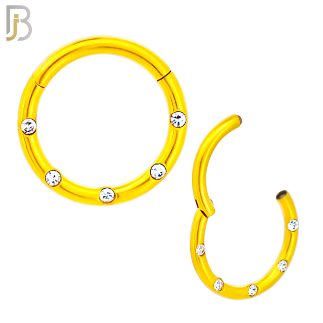CT92 -  316 Stainless Steel Hinged Hoop with CZ Gems in Flush Setting Nose Rings (PACK OF 6) image 2