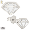 925-ES428 - Push Back - 925 Sterling Silver White Enamel Diamond Design Earrings Stud image 0