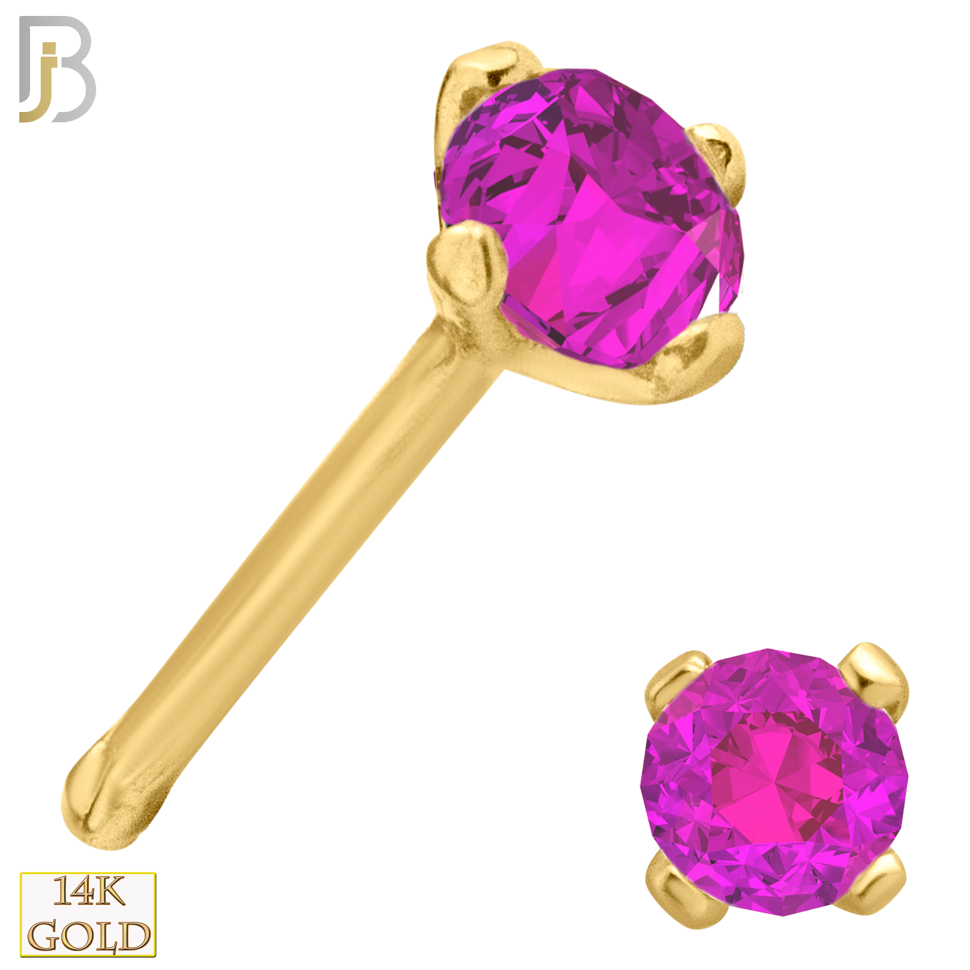 14-NR01YPS-22 - 22g - 14k Yellow Gold Nose Bone with Pink Sapphire in Prong Setting image 2