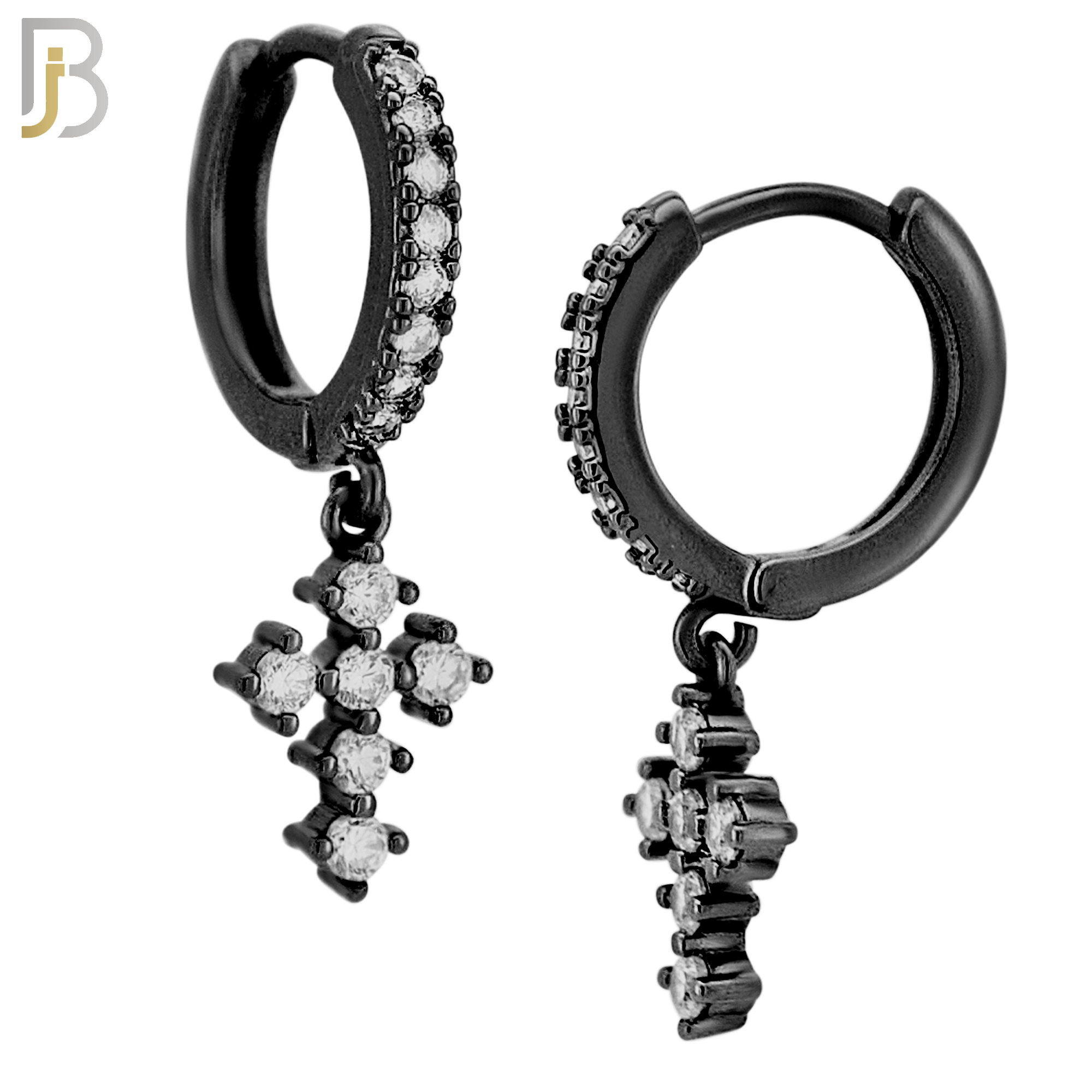 ES115 - 316L Stainless Steel Dangling Cross with Zircon Huggies Clip On image 2