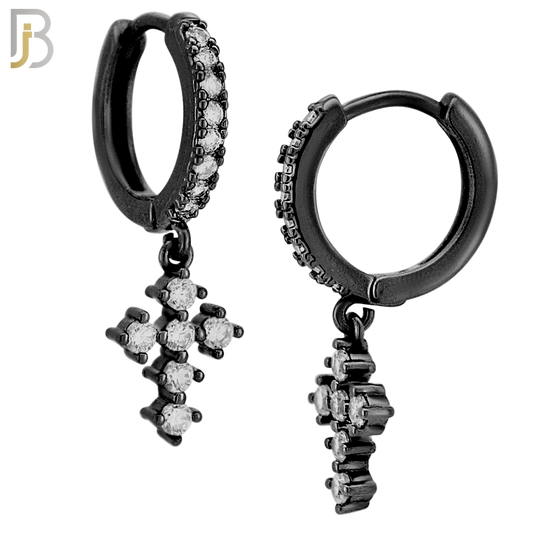 ES115 - 316L Stainless Steel Dangling Cross with Zircon Huggies Clip On image 2