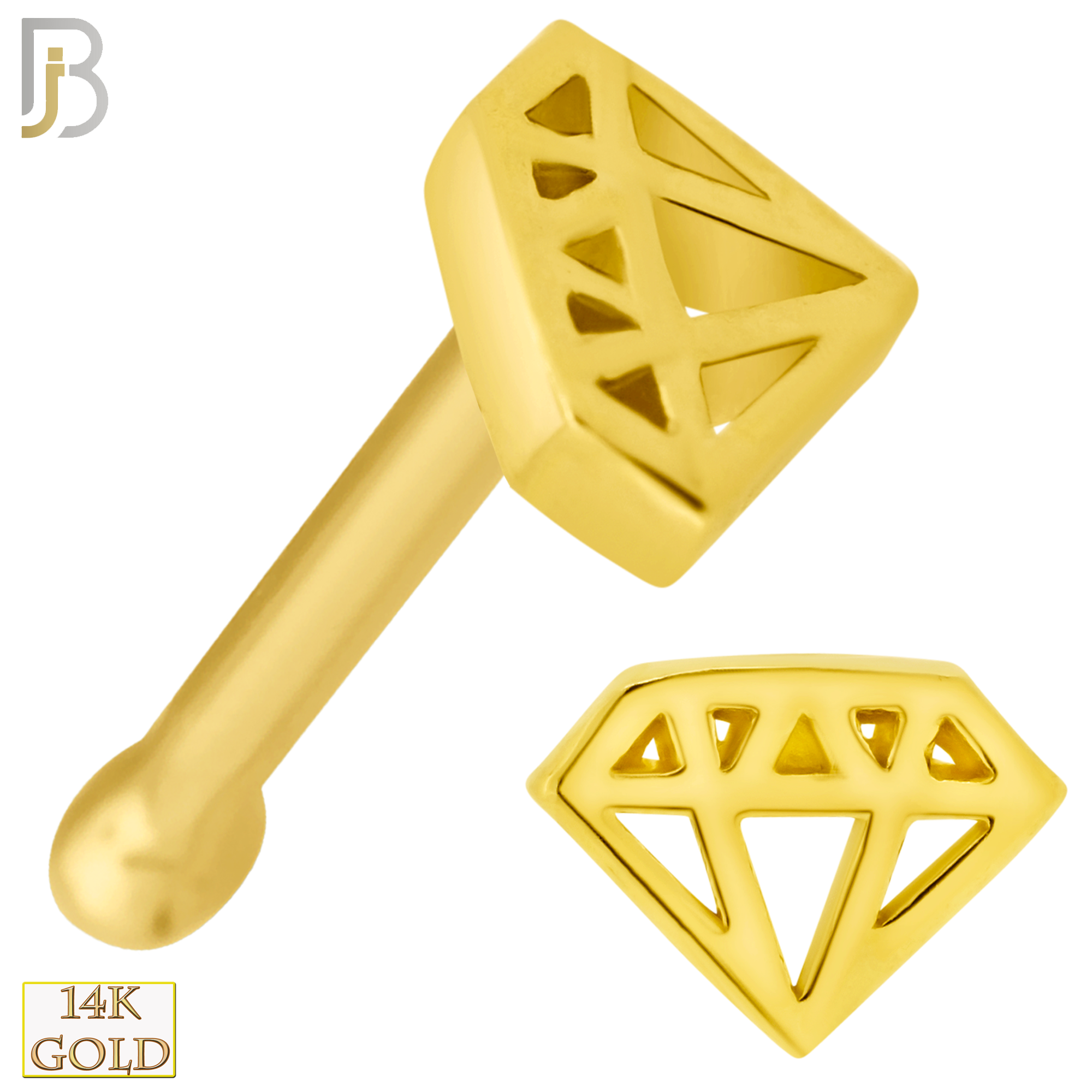 14-NR50B - 14k Solid Gold Nose Bone Diamond Design image 0