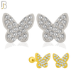 925-ES316 - Screw Ball Back - .925 Sterling Silver Butterfly with Multi CZ Stud Earrings image 0