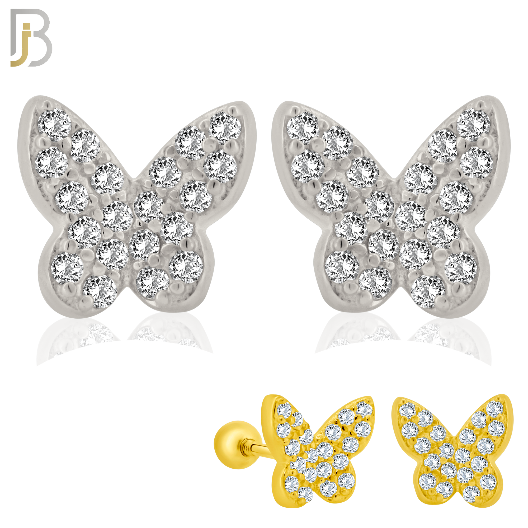 925-ES316 - Screw Ball Back - .925 Sterling Silver Butterfly with Multi CZ Stud Earrings image 0