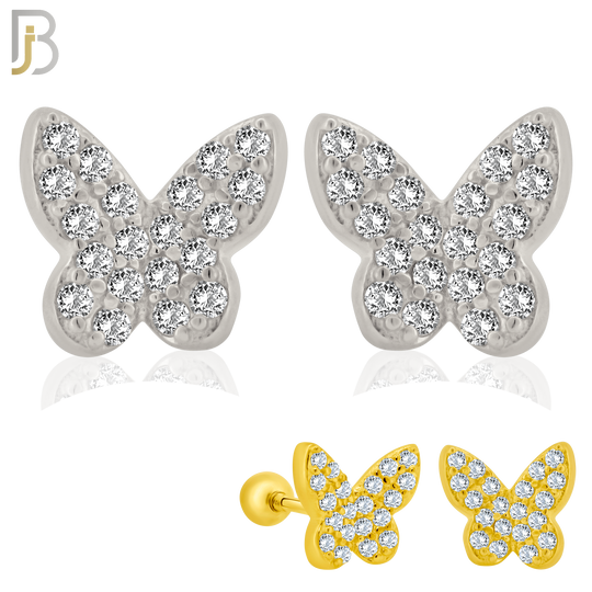 925-ES316 - Screw Ball Back - .925 Sterling Silver Butterfly with Multi CZ Stud Earrings image 0