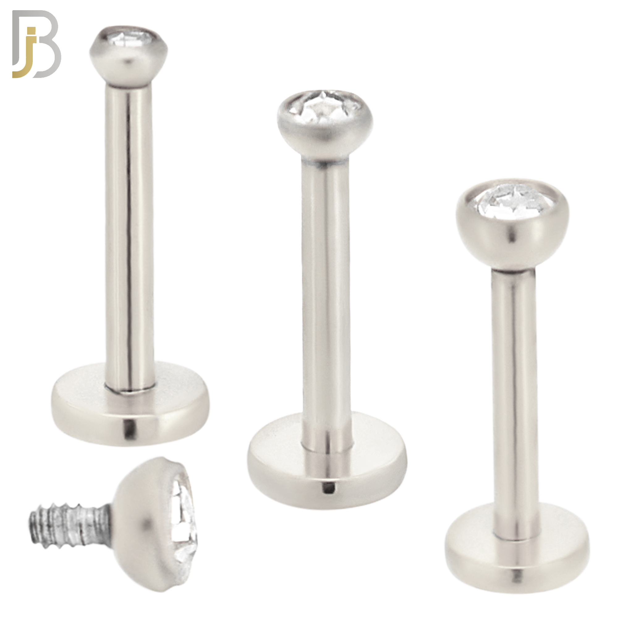 LB07S - 316L Surgical Steel Bar Press Fit Zircon Bezel Monroe Labret Screw Internally Threaded  Flat Back (PACK OF 6) image 0