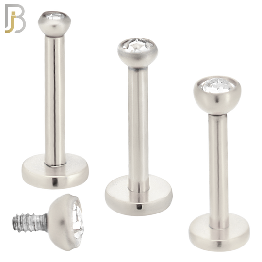 LB07S - 316L Surgical Steel Bar Press Fit Zircon Bezel Monroe Labret Screw Internally Threaded  Flat Back (PACK OF 6) image 0